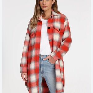 Dylan Red Plaid Longline Shirt Jacket